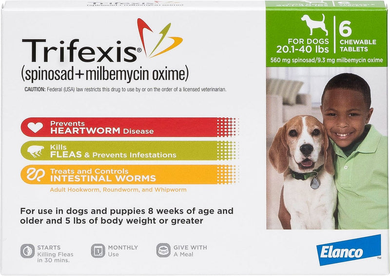 Trifexis Chewable 20.1-40 lbs 6 treatments (Green Box)